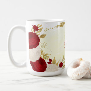 Romantic dark red & white flowers wedding coffee mug