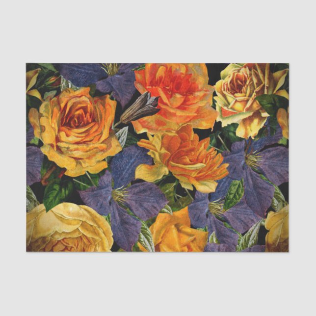 Romantic dark vintage rose flower pattern tissue paper (Front)