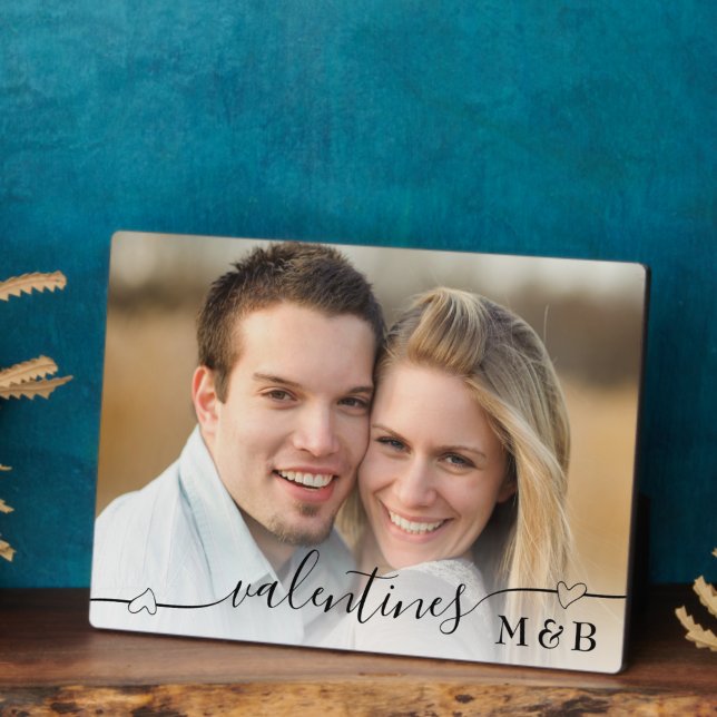 Romantic Decorative Font Valentines Monogram Photo Plaque (Creator Uploaded)