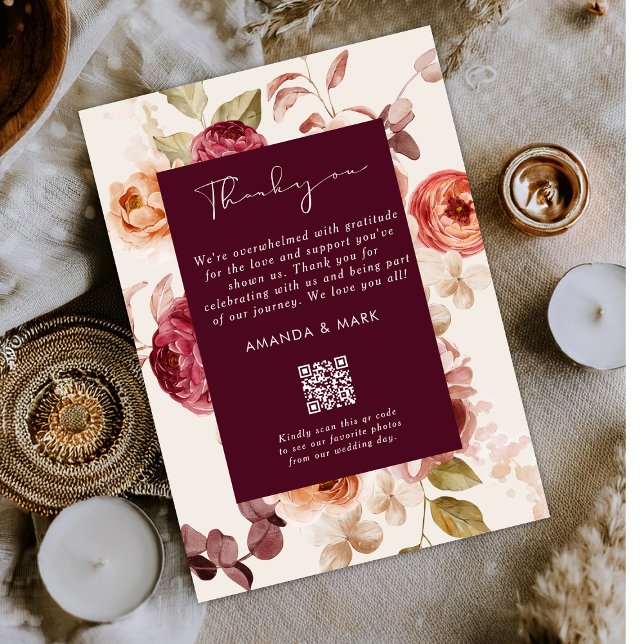 Romantic Deep Burgundy Floral Elegant Thank you Invitation (Creator Uploaded)