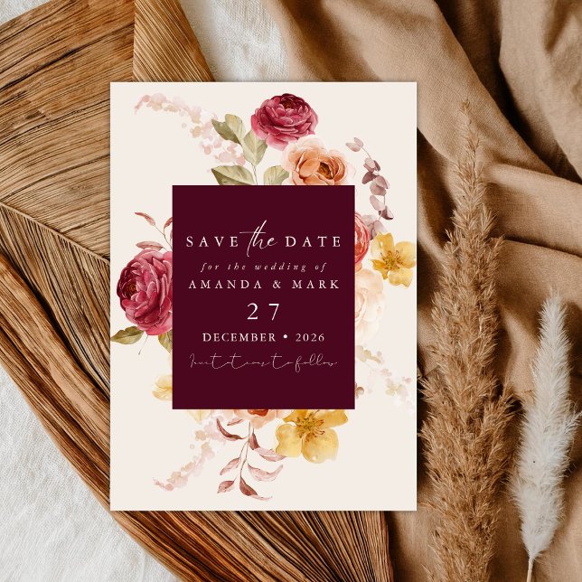 Romantic Deep Burgundy Floral Save the date  Invitation (Creator Uploaded)