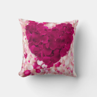 Romantic Deep Pink Rose Petal Heart Throw Pillow