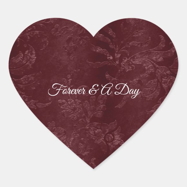Romantic Deep Red Burgundy Floral Wedding Heart Sticker (Front)