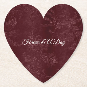 Romantic Deep Red Burgundy Floral Wedding Paper Coaster