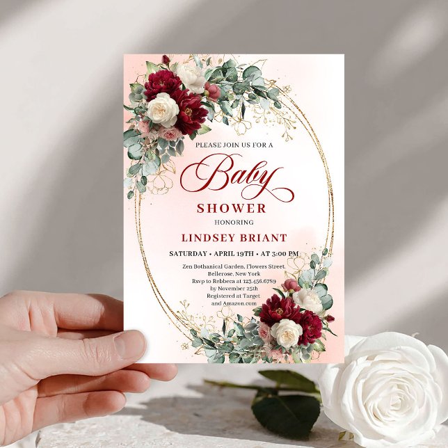 Romantic Deep Red Peony Baby Shower Invitation (Romantic Deep Red Peony Baby Shower Invitation)