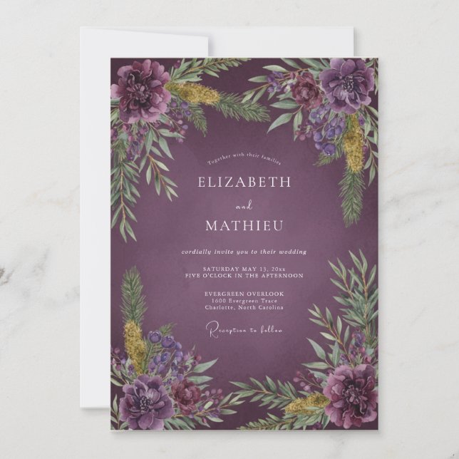Romantic Deep Violet Painted Wedding Invitation (Front)
