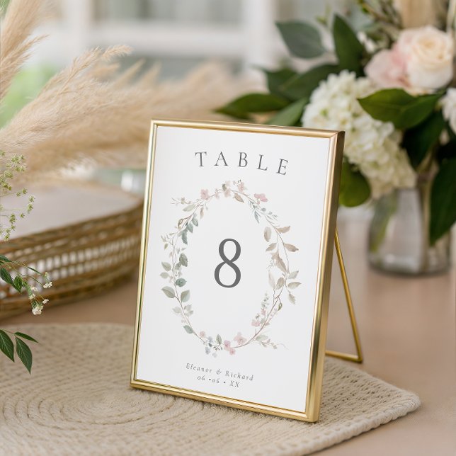 Romantic Delicate Blush Floral Wreath Wedding Table Number (Creator Uploaded)