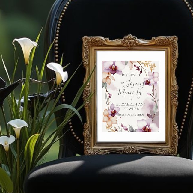 Romantic Delicate Floral Orchids Reserved Seat Poster (Romantic Delicate Floral Pastel Orchids In Loving Memory Reserved Seat Poster in Light Purple Tones )