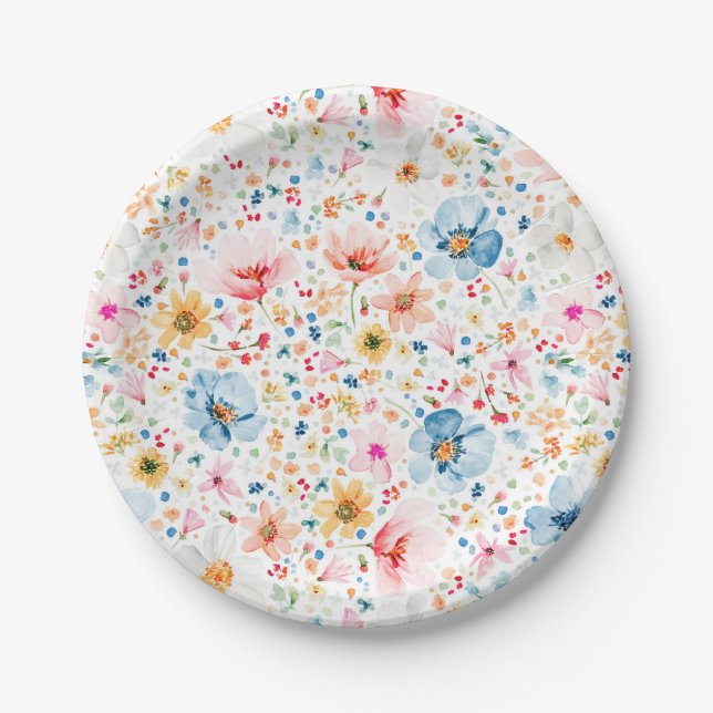 Romantic Delicate Watercolor Flowers Garden Party Paper Plate (Front)