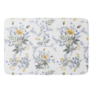 romantic delicate wildflower pattern Yellow blue 2 Bath Mat
