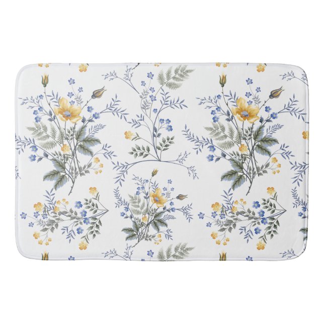romantic delicate wildflower pattern Yellow blue 2 Bath Mat (Front)