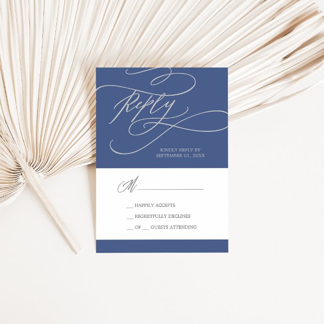 Romantic Denim Blue Calligraphy Simple RSVP Card (Creator Uploaded)