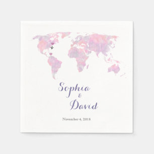 Romantic Destination Wedding Watercolor World Map Napkin