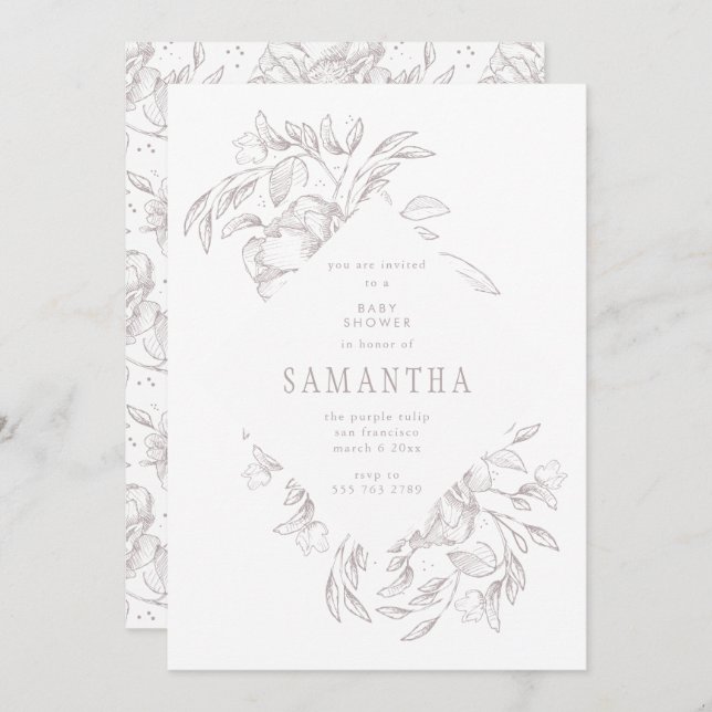 Romantic Diamond Floral Baby Shower Invitation (Front/Back)