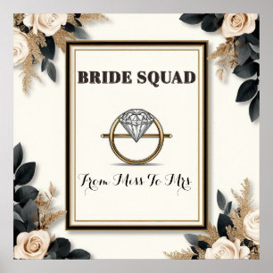 Romantic Diamond Ring Wedding Floral Frame Poster