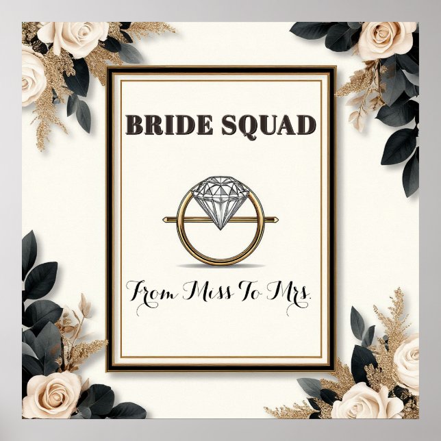 Romantic Diamond Ring Wedding Floral Frame Poster (Front)