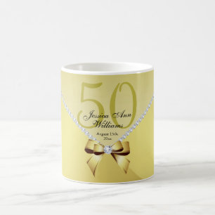 Romantic Diamonds & Gold Bow 50th Birthday Coffee Mug