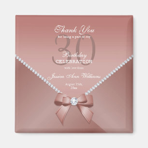 Romantic Diamonds & Pink Bow 30th Birthday Magnet