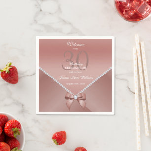 Romantic Diamonds & Rose Gold Bow 30th Birthday Napkin