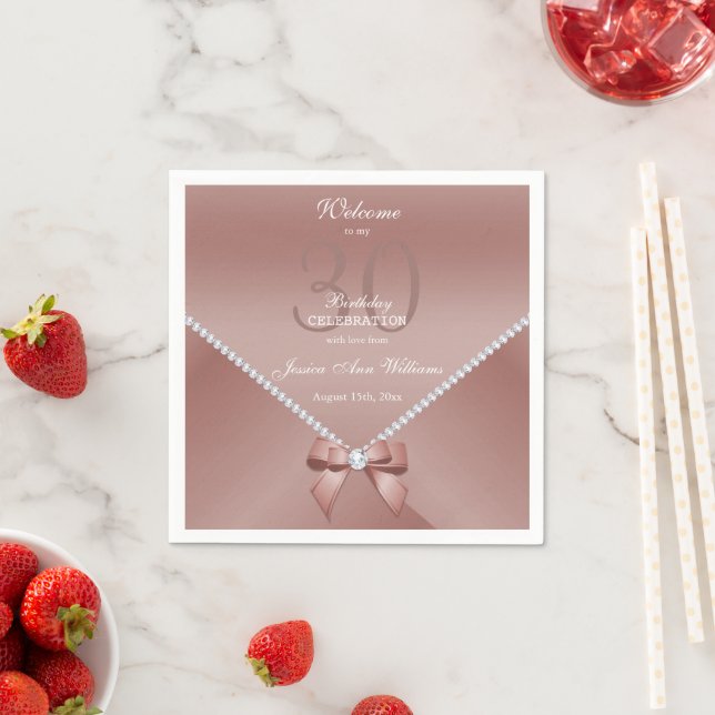 Romantic Diamonds & Rose Gold Bow 30th Birthday   Napkin (Insitu)