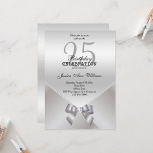 Romantic Diamonds & Silver Bow 25th Birthday Invitation