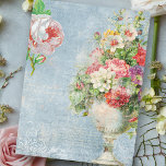 Romantic Distressed Pink Roses & Old Script Tissue Paper<br><div class="desc">Romantic and elegant French style vintage collage featuring distressed pink and white floral elements,  formal urn,  flourishes,  damask and grungy old world script on pastel blue background. Suitable for decoupage projects.</div>