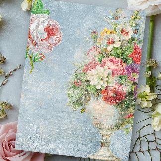 Romantic Distressed Pink Roses & Old Script Tissue Paper