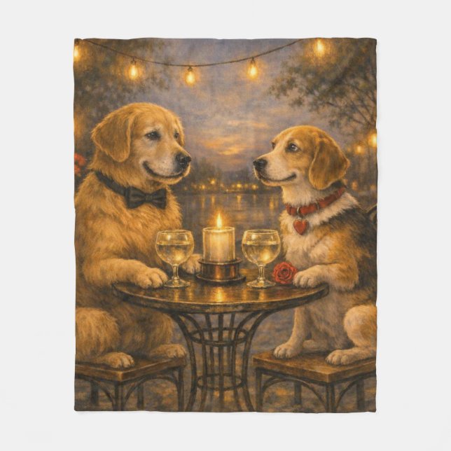 Romantic Dog Dinner Fleece Blanket (Front)