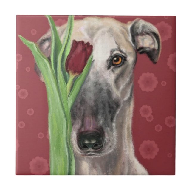 Romantic Dog with Flower - Drawing Art Collection Ceramic Tile (Front)