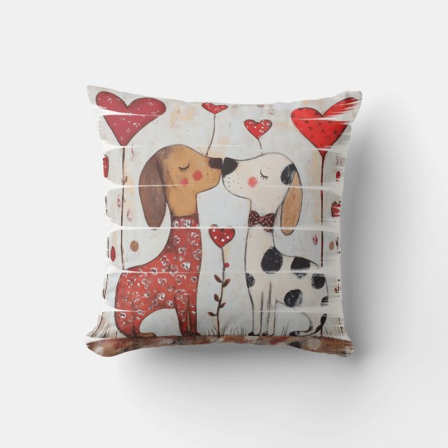 Romantic Dogs with Heart Balloons Cushion (Front)