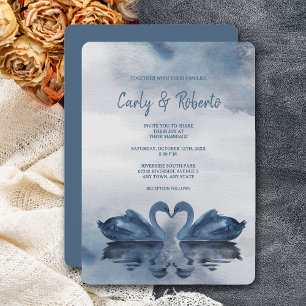 Romantic Double Blue Swan Wedding Invitation