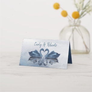 Romantic Double Blue Swan Wedding Place Card