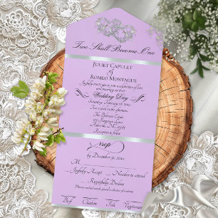 Romantic Double Hearts - Lavender/Silver All In One Invitation