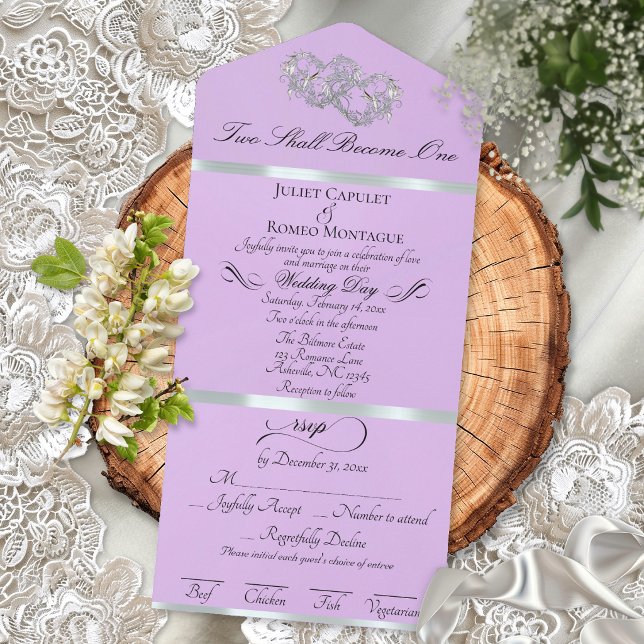 Romantic Double Hearts - Lavender/Silver All In One Invitation (Creator Uploaded)