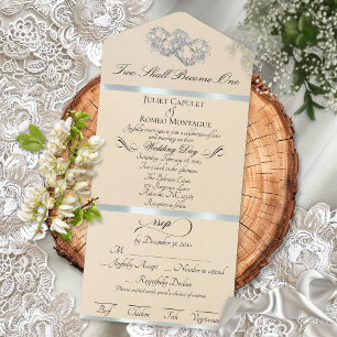 Romantic Double Hearts - Peach/Silver All In One Invitation