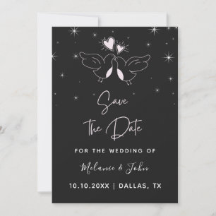 Romantic Doves Bird Elegant Sparkly Black Modern   Save The Date