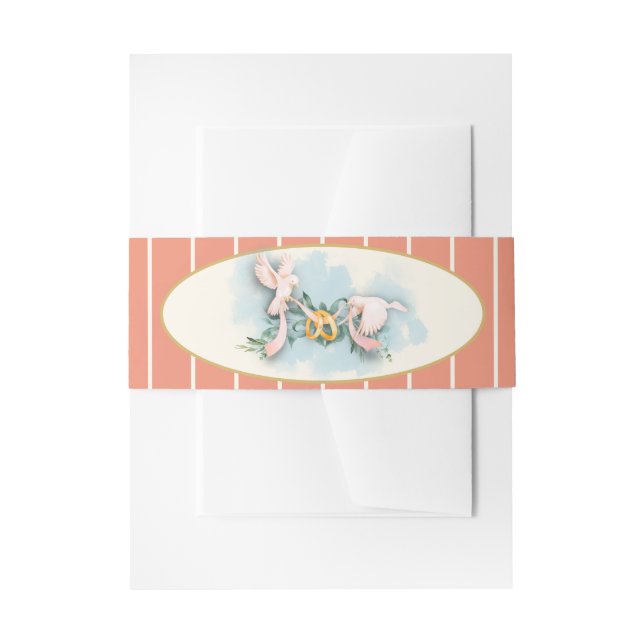 Romantic Doves Coral Wedding  Invitation Belly Band (Front Example)