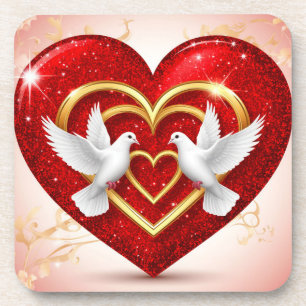 Romantic Doves Heart Love Coaster