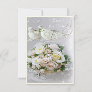 Romantic Doves, Sparkles & Roses Save the Date