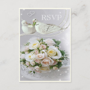 Romantic Doves, Sparkles & Roses Wedding RSVP Card