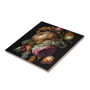 Romantic Dramatic "Old World" Floral 2 Ceramic Tile