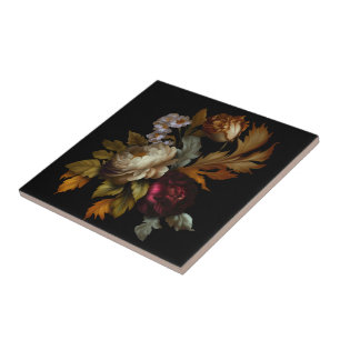 Romantic Dramatic "Old World" Floral 3 Ceramic Tile