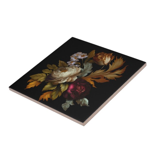 Romantic Dramatic "Old World" Floral 3 Ceramic Tile (Side)