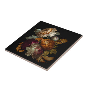 Romantic Dramatic "Old World" Floral 4 Ceramic Tile