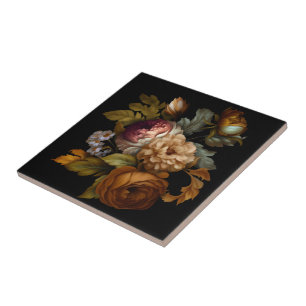 Romantic Dramatic "Old World" Floral 5 Ceramic Tile