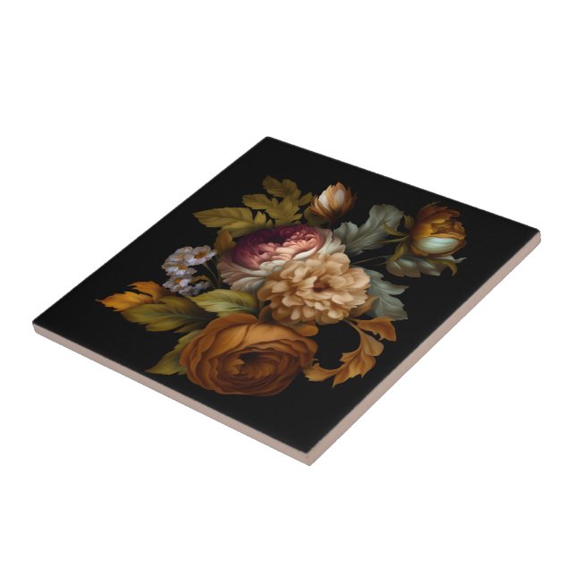 Romantic Dramatic "Old World" Floral 5 Ceramic Tile (Side)