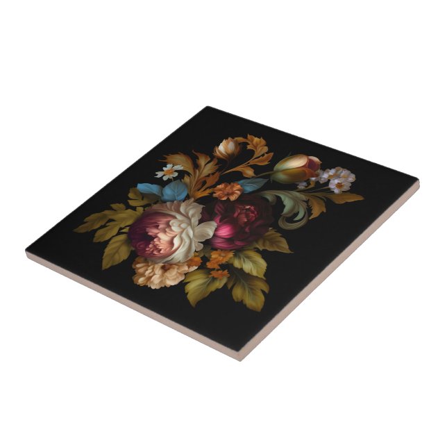 Romantic Dramatic "Old World" Floral 7 Ceramic Tile (Side)