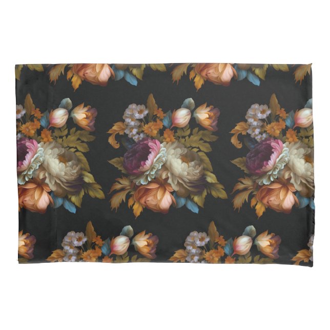 Romantic Dramatic "Old World" Floral  Pillowcase (Front)