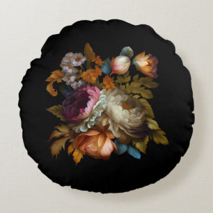 Romantic Dramatic "Old World" Floral Round Cushion