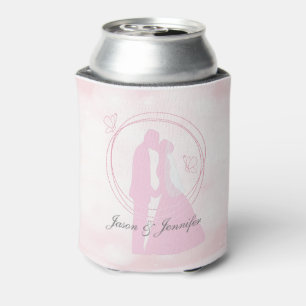 Romantic Dreamy Pink Wedding Couple Can Cooler